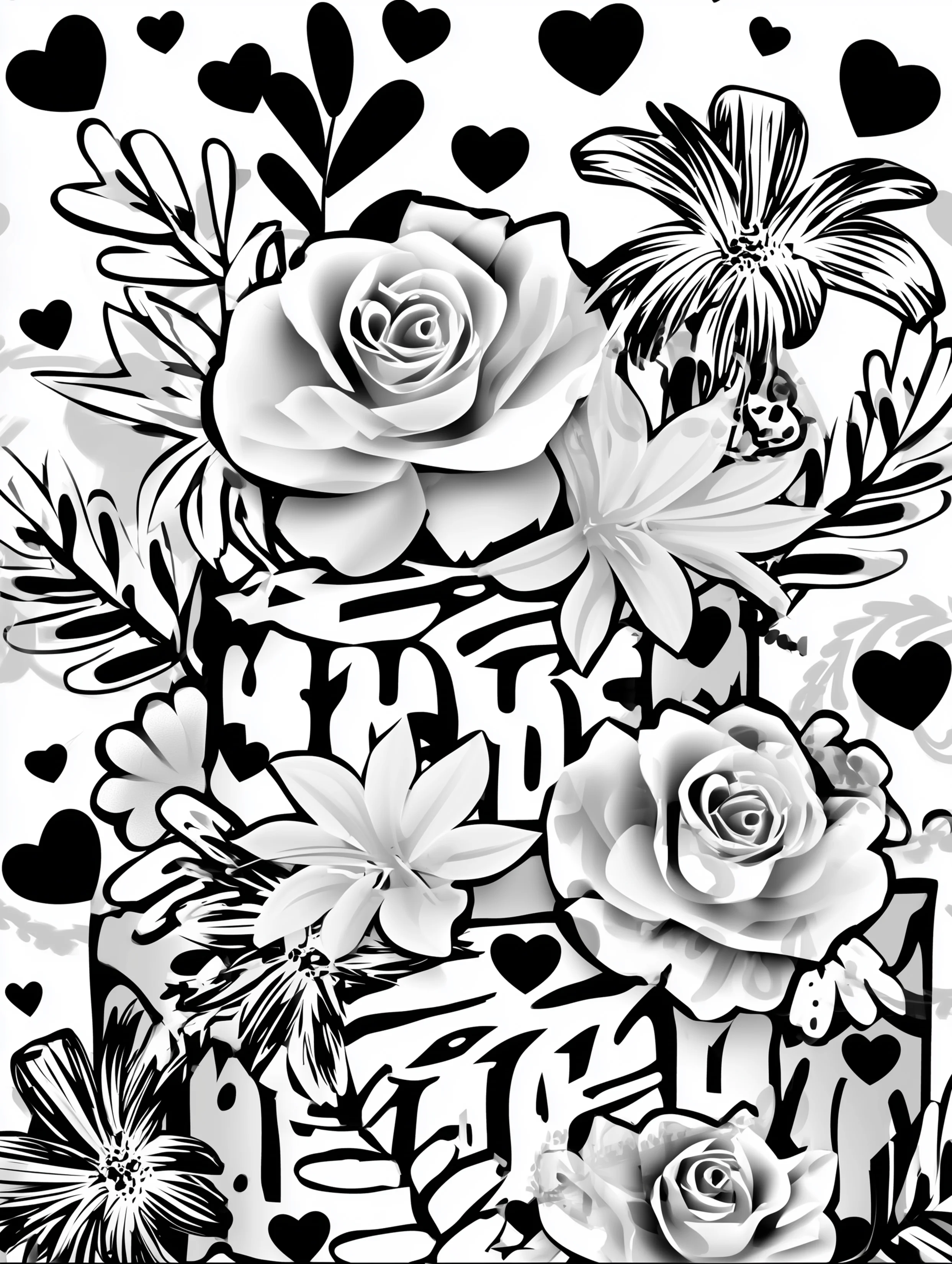 Free printable coloring pages floral featuring a decorative cake with flowers and hearts
